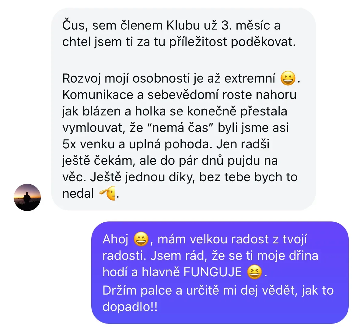 Reakce studenta po 3 měsících v klubu